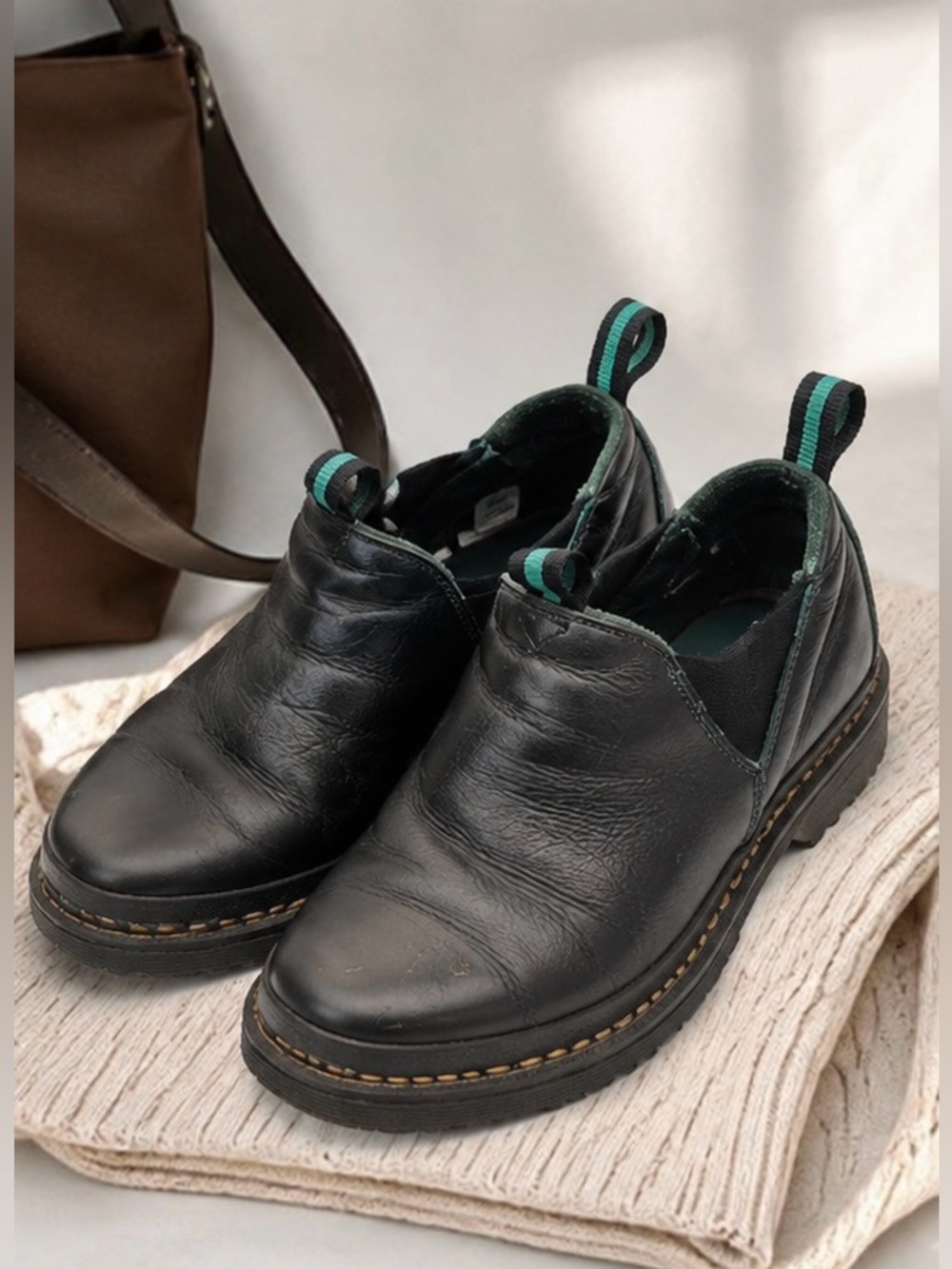 Georgia Giant Romeo Work Shoe Black Leather Slip-On Safety Slip Resistant Boot 6